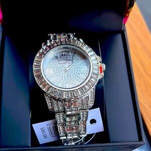 Silver Crystal-Embellished Watch.  Ed
Hardy.    NIB